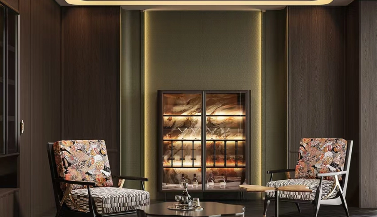 Luxury full house solution for a classic parlor room featuring bespoke cabinetry and wall paneling in the same color, evoking a timeless old money aesthetic with rich textures.